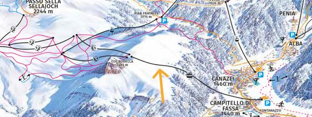 Die neue 3S-Bahn verläuft vom Talort Campitello hinauf zum zentralen Einstieg in die Sellaronda.