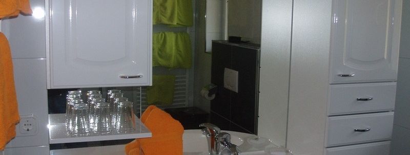 Badezimmer mit der Möglichkeit zu Duschen oder Baden