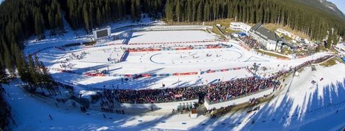 Auf 1300 Höhenmetern liegt das Biathlonstadion von Pokljuka in Slowenien.