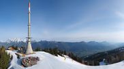 Archived webcam image showing Hauser Kaibling: Panoramic view at top station Senderbahn on 9 Apr 2026 at 08:07