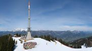 Archived webcam image showing Hauser Kaibling: Panoramic view at top station Senderbahn on 9 Apr 2026 at 12:07