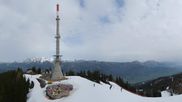 Archived webcam image showing Hauser Kaibling: Panoramic view at top station Senderbahn on 12 Apr 2026 at 10:57