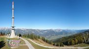 Archived webcam image showing Hauser Kaibling: Panoramic view at top station Senderbahn on 16 Oct 2026 at 12:00