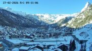 Archiviertes Webcam Bild: Zermatt: Blick über das Dorf von Spiss am 27.02.2026 um 09:51 Uhr