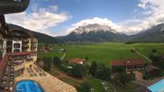 Archived webcam image showing Zugspitze view - Hotel Post on 7 Aug 2026 at 14:35