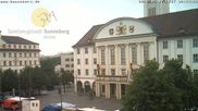 Archived webcam image showing Bahnhofplatz Sonneberg - View of the Town Hall on 7 May 2026 at 08:27