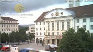 Archived webcam image showing Bahnhofplatz Sonneberg - View of the Town Hall on 7 May 2026 at 12:27