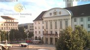 Archived webcam image showing Bahnhofplatz Sonneberg - View of the Town Hall on 6 Aug 2026 at 07:28