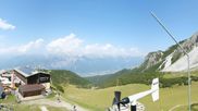 Archived webcam image showing Axamer Lizum Ski Resort: View from Birgitzköpflhaus on 2 Aug 2026 at 14:36