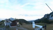 Archived webcam image showing Axamer Lizum Ski Resort: View from Birgitzköpflhaus on 18 Oct 2026 at 08:34