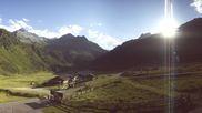 Archived webcam image showing Oberiss Alm in the Stubai Oberberg valley on 12 Jul 2026 at 18:35