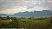 Archived webcam image showing Panoramic view from Feldkirch to Furgglenfirst, Kamor and Hoher Kasten on 6 Aug 2026 at 06:47