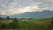 Archived webcam image showing Panoramic view from Feldkirch to Furgglenfirst, Kamor and Hoher Kasten on 6 Aug 2026 at 08:47