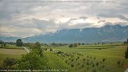 Archived webcam image showing Panoramic view from Feldkirch to Furgglenfirst, Kamor and Hoher Kasten on 6 Aug 2026 at 10:47