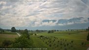 Archived webcam image showing Panoramic view from Feldkirch to Furgglenfirst, Kamor and Hoher Kasten on 6 Aug 2026 at 14:47