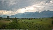 Archived webcam image showing Panoramic view from Feldkirch to Furgglenfirst, Kamor and Hoher Kasten on 6 Aug 2026 at 16:47