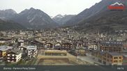 Archived webcam image showing Bormio: View village and finish area World Cup Slope on 12 Apr 2026 at 09:09