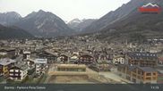 Archived webcam image showing Bormio: View village and finish area World Cup Slope on 12 Apr 2026 at 11:09