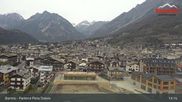 Archived webcam image showing Bormio: View village and finish area World Cup Slope on 12 Apr 2026 at 13:09