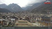 Archived webcam image showing Bormio: View village and finish area World Cup Slope on 12 Apr 2026 at 15:09