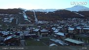 Archived webcam image showing Livigno: Ski School Area and Tagliede Gondola on 27 Oct 2026 at 08:14
