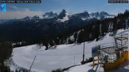 Archived webcam image showing Cortina d'Ampezzo: World Cup slope from Rifugio Duca d'Aosta on 2 Apr 2026 at 02:11