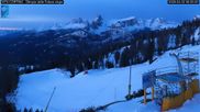Archived webcam image showing Cortina d'Ampezzo: World Cup slope from Rifugio Duca d'Aosta on 2 Apr 2026 at 06:11
