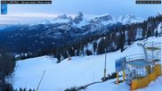 Archived webcam image showing Cortina d'Ampezzo: World Cup slope from Rifugio Duca d'Aosta on 2 Apr 2026 at 07:11