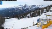 Archived webcam image showing Cortina d'Ampezzo: World Cup slope from Rifugio Duca d'Aosta on 2 Apr 2026 at 08:11