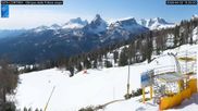 Archived webcam image showing Cortina d'Ampezzo: World Cup slope from Rifugio Duca d'Aosta on 2 Apr 2026 at 10:11