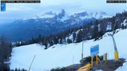 Archived webcam image showing Cortina d'Ampezzo: World Cup slope from Rifugio Duca d'Aosta on 12 Apr 2026 at 06:08