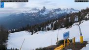 Archived webcam image showing Cortina d'Ampezzo: World Cup slope from Rifugio Duca d'Aosta on 12 Apr 2026 at 07:08