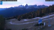 Archived webcam image showing Cortina d'Ampezzo: World Cup slope from Rifugio Duca d'Aosta on 17 Oct 2026 at 07:26