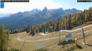 Archived webcam image showing Cortina d'Ampezzo: World Cup slope from Rifugio Duca d'Aosta on 17 Oct 2026 at 12:26