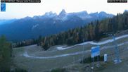 Archived webcam image showing Cortina d'Ampezzo: World Cup slope from Rifugio Duca d'Aosta on 17 Oct 2026 at 18:26