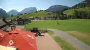 Archived webcam image showing Schoppernau: View from Hotel Schrannen-Hof on 12 Jul 2026 at 16:36