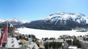 Archived webcam image showing St. Moritz village II - View from Hotel Schweizerhof towards St. Moritz Bad on 8 Apr 2026 at 12:37