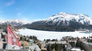Archived webcam image showing St. Moritz village II - View from Hotel Schweizerhof towards St. Moritz Bad on 8 Apr 2026 at 14:37