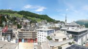 Archived webcam image showing St. Moritz village II - View from Hotel Schweizerhof towards St. Moritz Bad on 7 Jul 2026 at 14:59