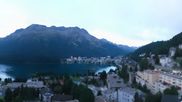 Archived webcam image showing St. Moritz village II - View from Hotel Schweizerhof towards St. Moritz Bad on 5 Sep 2026 at 07:25