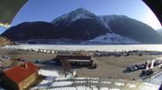 Archived webcam image showing Schoeneben: Base station at lake Reschensee on 4 Mar 2026 at 08:34