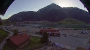 Archived webcam image showing Schoeneben: Base station at lake Reschensee on 18 Jun 2026 at 07:03