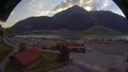 Archived webcam image showing Schoeneben: Base station at lake Reschensee on 23 Jun 2026 at 07:46