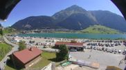 Archiviertes Webcam Bild: Schöneben: Talstation der Bergbahn mit Blick auf Reschensee und Dorf Reschen am 12.07.2026 um 10:06 Uhr