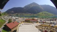 Archived webcam image showing Schoeneben: Base station at lake Reschensee on 3 Aug 2026 at 10:50