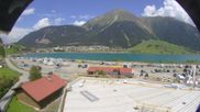 Archived webcam image showing Schoeneben: Base station at lake Reschensee on 3 Aug 2026 at 14:50