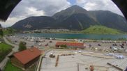 Archived webcam image showing Schoeneben: Base station at lake Reschensee on 3 Aug 2026 at 16:50