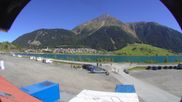 Archived webcam image showing Schoeneben: Base station at lake Reschensee on 19 Sep 2026 at 12:42