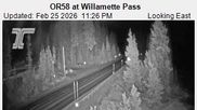 Archived webcam image showing Road Condition Cam at Willamette Pass on Feb 26, 2026 at 8:12 AM