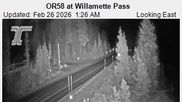 Archived webcam image showing Road Condition Cam at Willamette Pass on Feb 26, 2026 at 10:12 AM